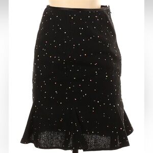 Charles Gray London Wool Alpaca Elegant Black Skirt Rainbow Polka Dots Size S